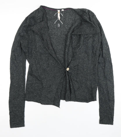 Women's Grey Wool Blend Cardigan, Size 8 - Lightweight