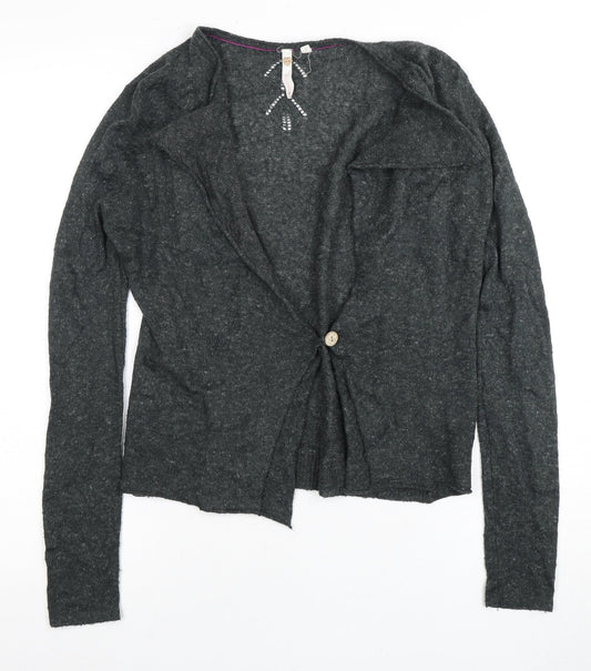 Women's Grey Wool Blend Cardigan, Size 8 - Lightweight