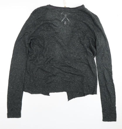 Women's Grey Wool Blend Cardigan, Size 8 - Lightweight