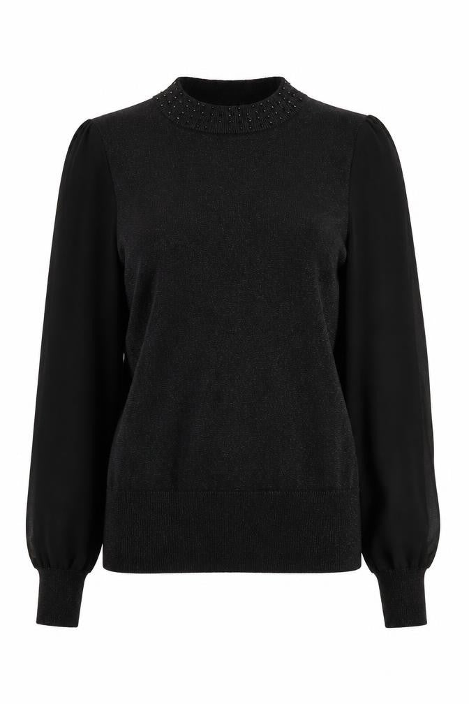 Oasis Women's Black High Neck Beaded Sweatshirt Size S