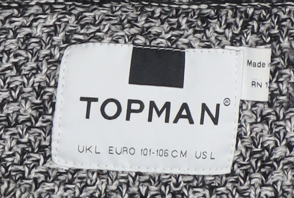 Topman Men's Grey Chunky-Knit Pullover Jumper, L