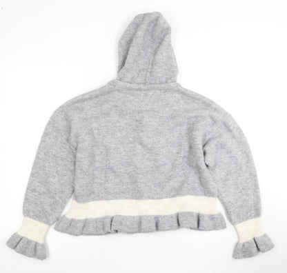 Next Women's Grey Hooded Knit Pullover Jumper L