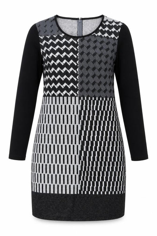 Frank Lyman Women's Black Grey Geometric Dress Size 12