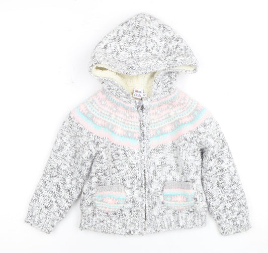 Mini Club Girls Grey Full Zip Hooded Jumper - 2 Years