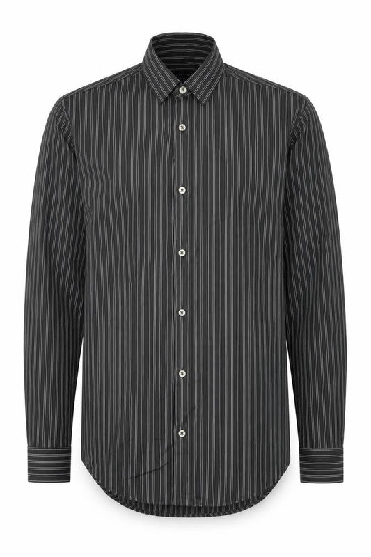 Zara Men Slim Fit Green Striped Long Sleeve Shirt - S