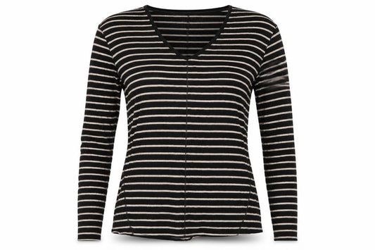 FatFace Women's Black Striped V-Neck Long Sleeve Top