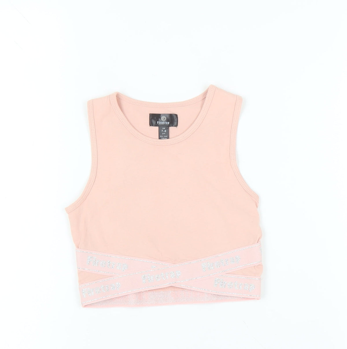 Additional front view of Firetrap girls’ pink cropped tank top 7-8 years