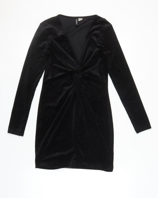 H&M Women Black Velvet Bodycon Dress M
