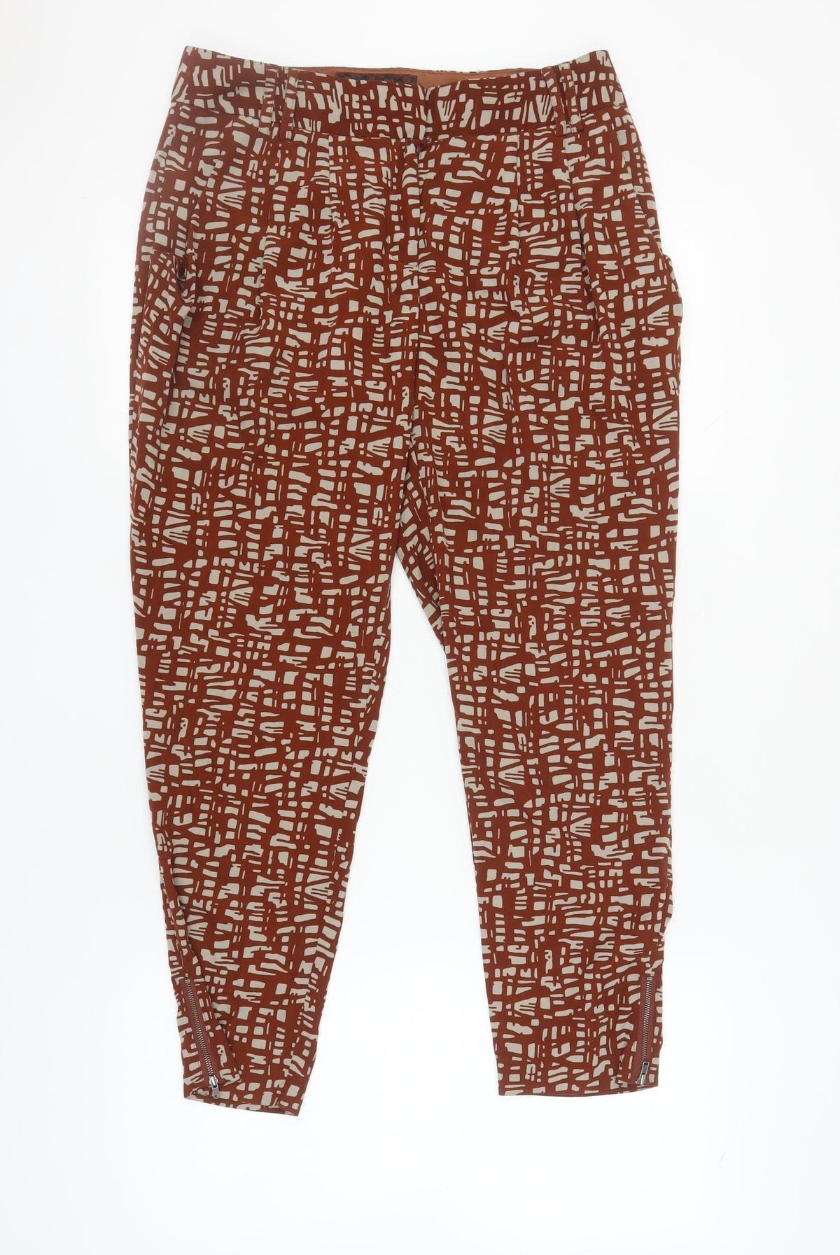 Next Women's Brown Geometric Trousers Size 10