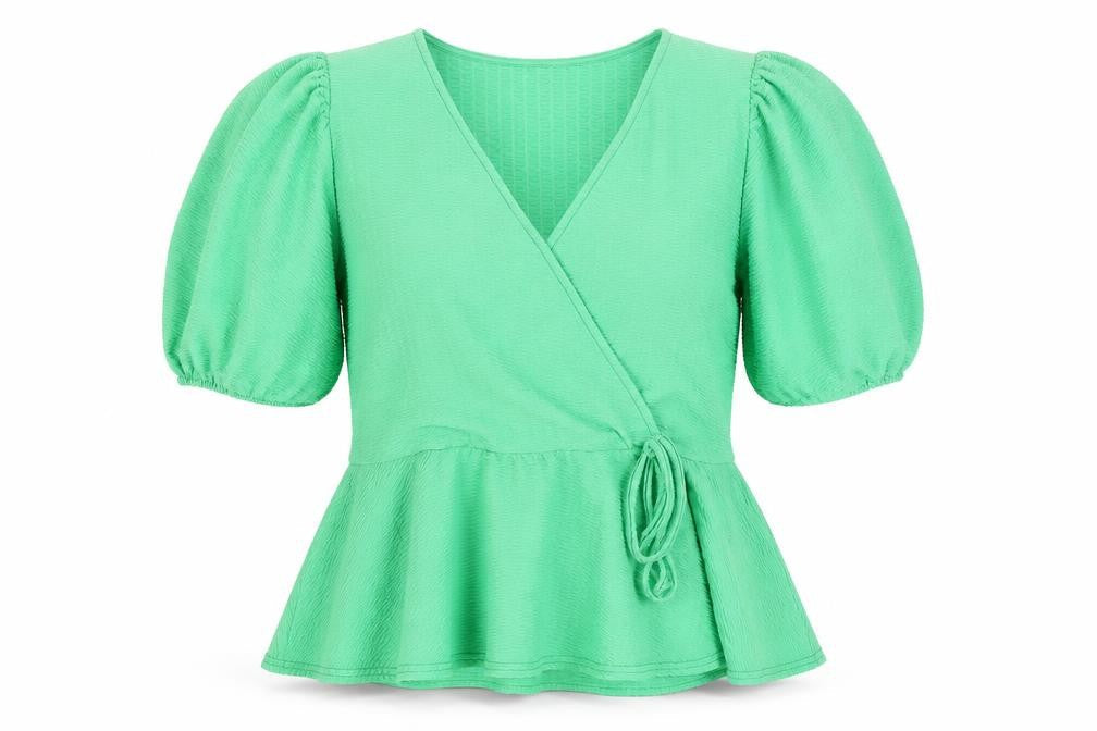 New Look Women's Green Wrap Blouse, Size 12, Puff Sleeves