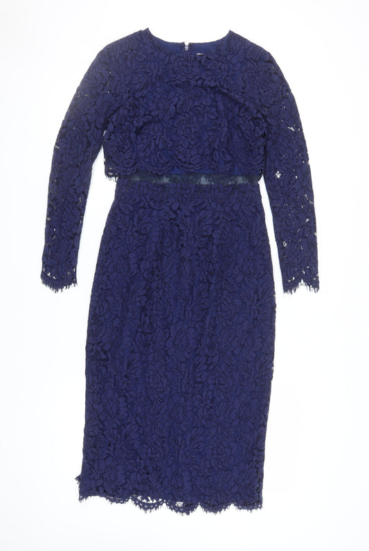 ASOS Blue Floral Lace Dress, Women, UK 10, Long Sleeve