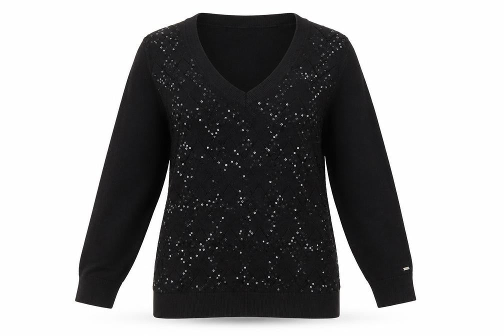 Tommy Hilfiger Women's Black Sequin XL Pullover Jumper