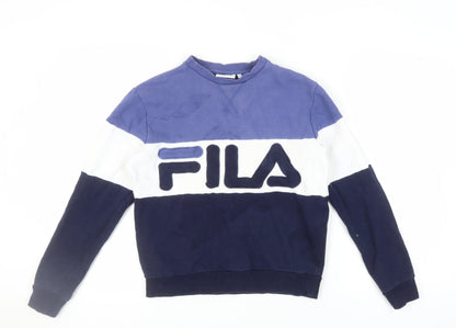 Additional front view of Fila Women's Blue Colourblock Logo Pullover Sweatshirt XS