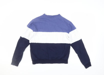 Back view of Fila Women's Blue Colourblock Logo Pullover Sweatshirt XS