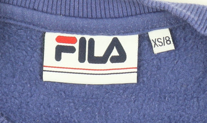Close-up detail of Fila Women's Blue Colourblock Logo Pullover Sweatshirt XS