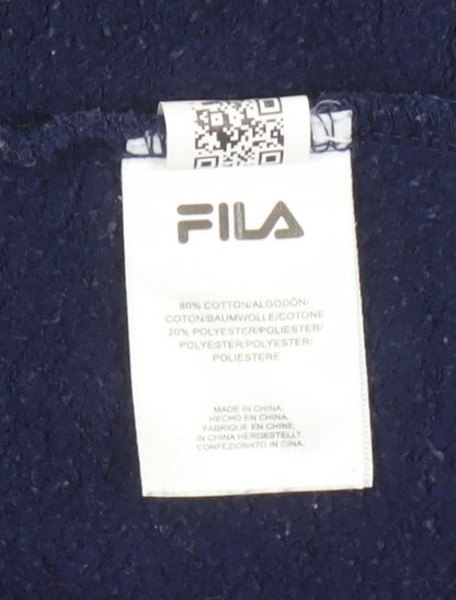 Brand and care label for Fila Women's Blue Colourblock Logo Pullover Sweatshirt XS