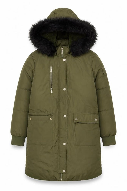River Island Girls Green 11 Years Parka Coat Fur Trim