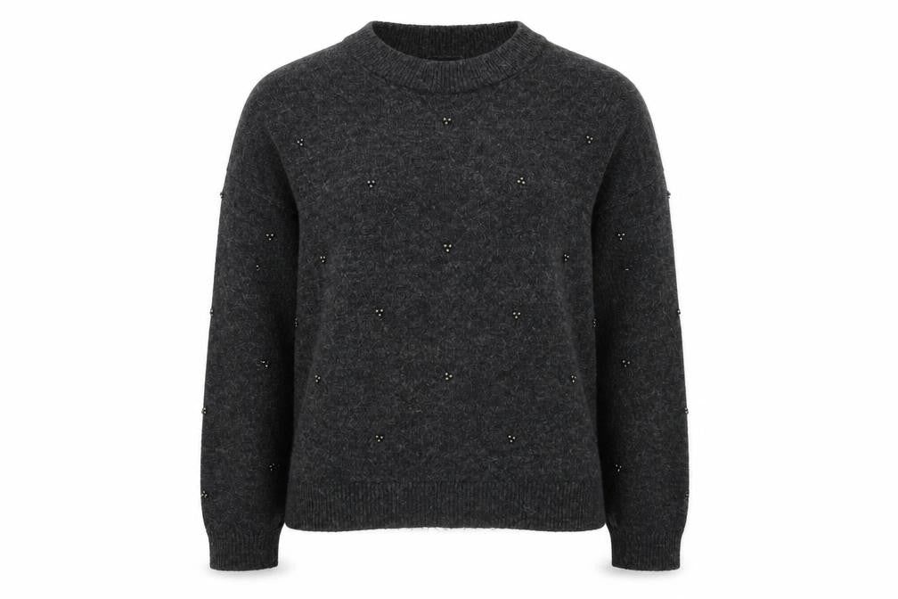 H&M Women's Grey Beaded Pullover Jumper - Size M