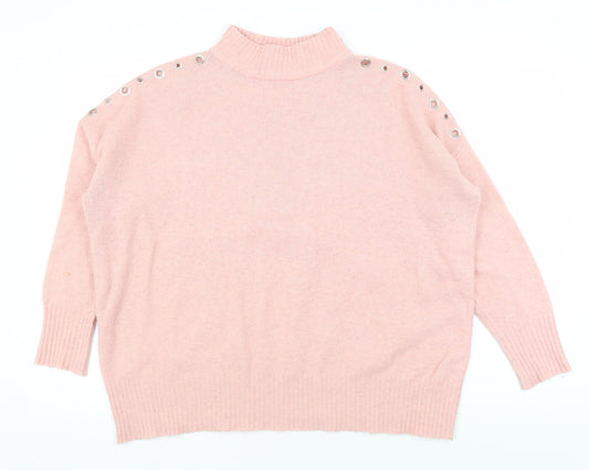 Wallis Women's Pink Mock Neck Jumper Size M