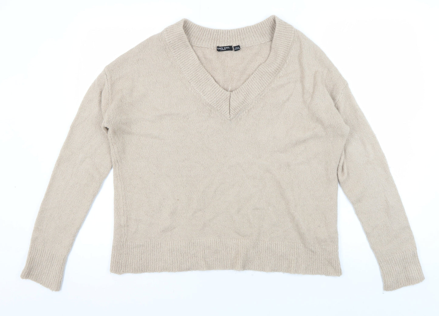 Brave Soul Women's Beige V-Neck Pullover Jumper S