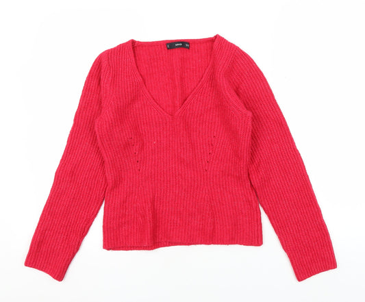 MNG Women's Red V-Neck Pullover Jumper