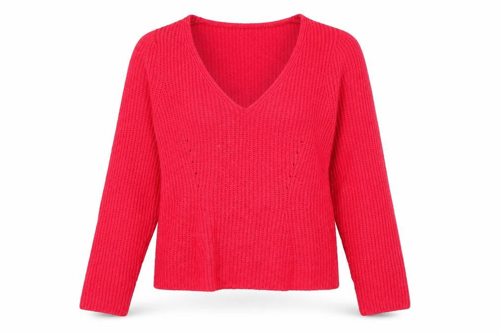 MNG Women's Red V-Neck Pullover Jumper