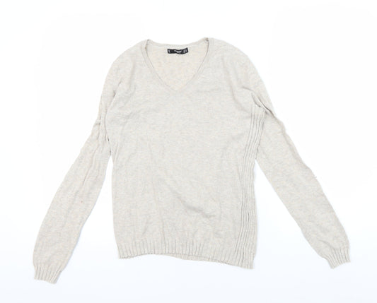 Mango Women's Beige V-Neck Pullover Jumper - M