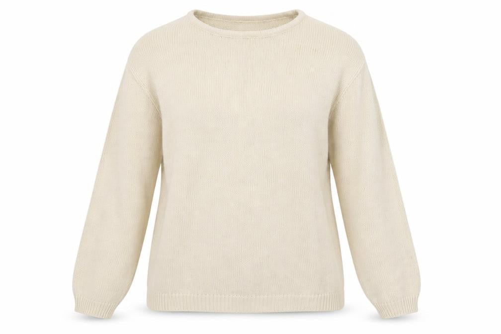 EWM Women's Beige Cotton Crew Neck Pullover Jumper S