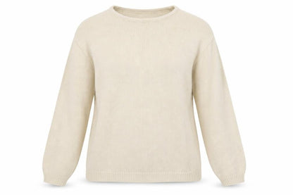 EWM Women's Beige Cotton Crew Neck Pullover Jumper S