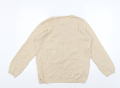 EWM Women's Beige Cotton Crew Neck Pullover Jumper S