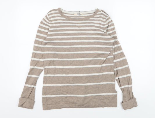 Marks and Spencer Women's Beige Striped Pullover Jumper Size 14