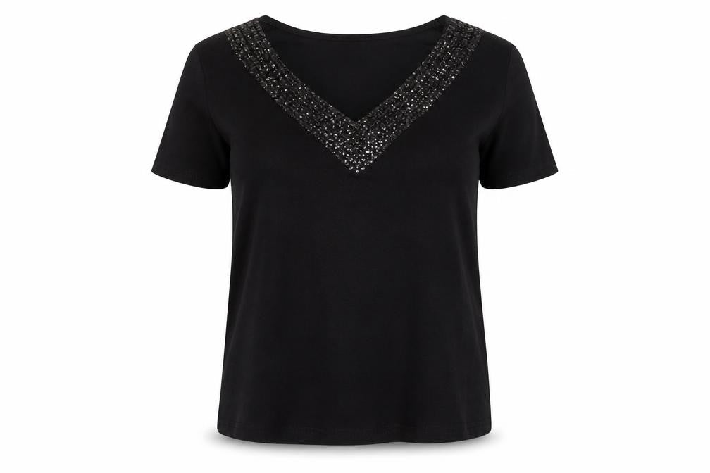 EWM Pure Classics Black Sequin Women's T-Shirt Size 10-12