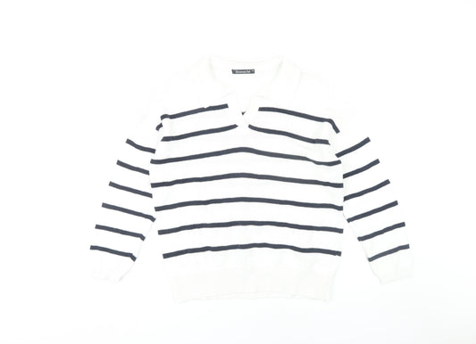 Bonmarché Women’s White Collared Striped Pullover Jumper