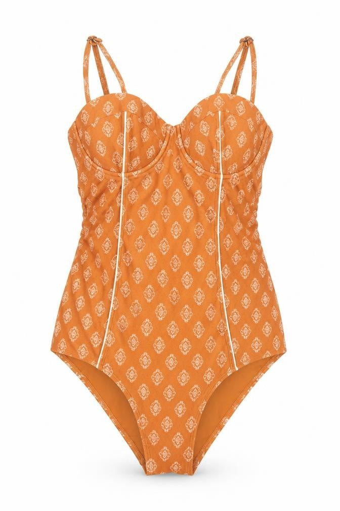 2Chillies Women’s Orange Floral One Piece Swimsuit Size 12