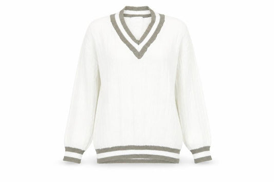 Damart Women's White V-Neck Cable-Knit Jumper Size 12/14