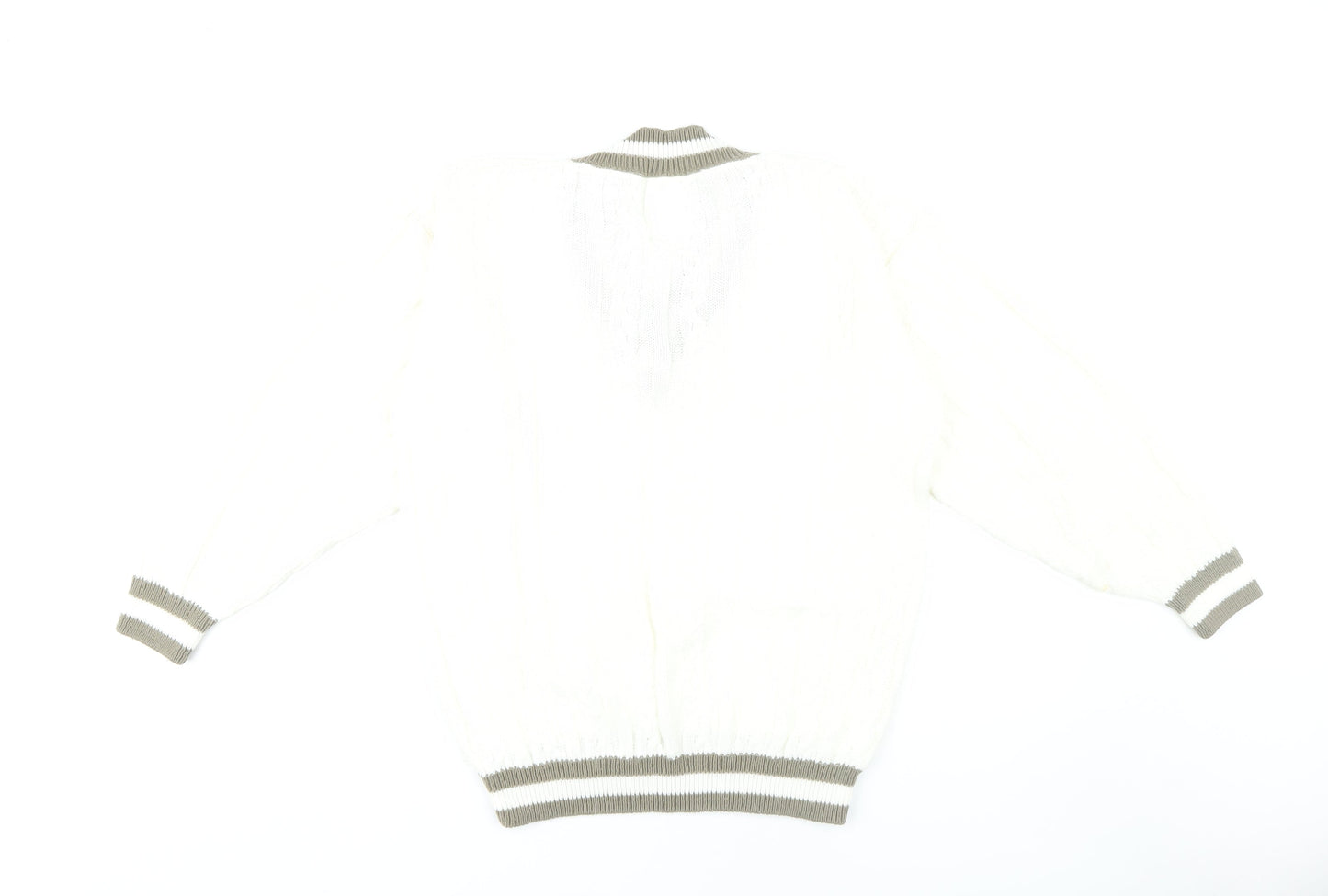 Damart Women's White V-Neck Cable-Knit Jumper Size 12/14