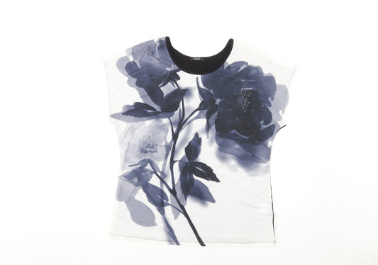 Roman Women's Floral Top, Size 12, Black/White, Cap Sleeve