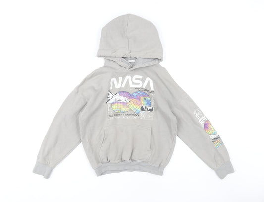 H&M Girls Grey NASA Graphic Print Pullover Hoodie 8-10 Years
