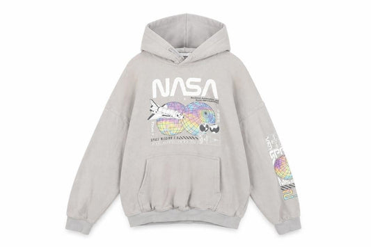 H&M Girls Grey NASA Graphic Print Pullover Hoodie 8-10 Years