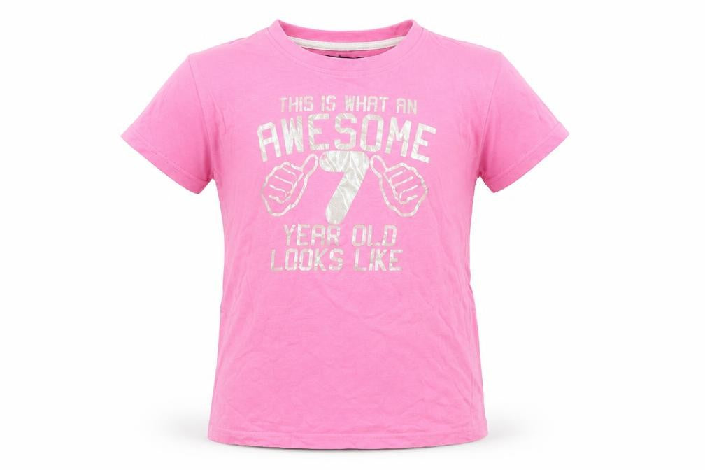 Front view of Edward Sinclair Pink girls’ t-shirt 7-8 years graphic print