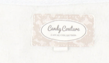 Close-up detail of Candy Couture girls’ white pullover sweatshirt, size 15