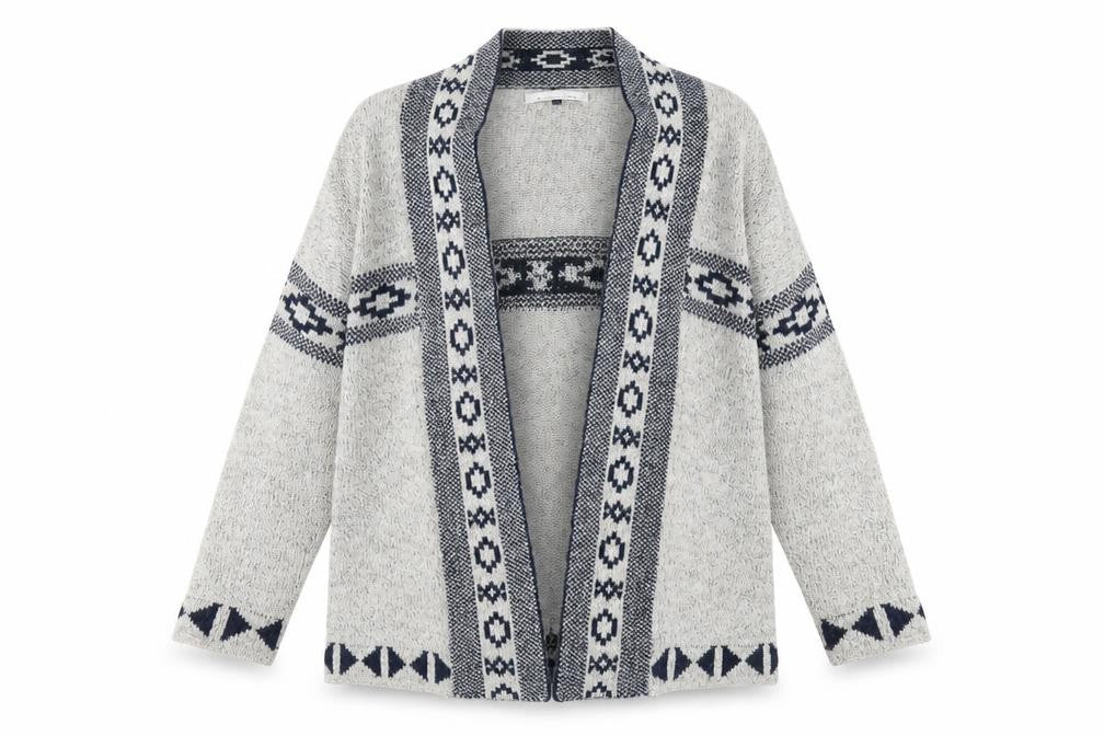 ONLY Women's Grey Aztec Cardigan - L, Chunky Knit