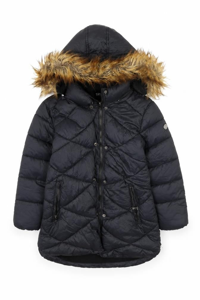 Steve Madden Girls Black Puffer Jacket 7-8Y Hooded Winter