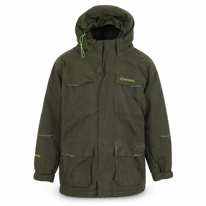 Front view of Sprayway boys’ green parka coat 11 years waterproof hooded