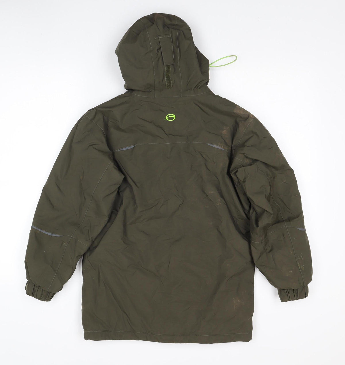 Back view of Sprayway boys’ green parka coat 11 years waterproof hooded
