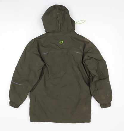 Back view of Sprayway boys’ green parka coat 11 years waterproof hooded