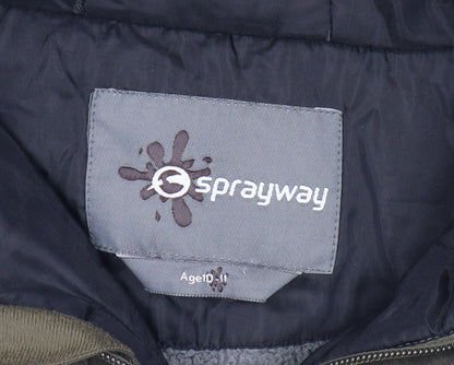Close-up detail of Sprayway boys’ green parka coat 11 years waterproof hooded