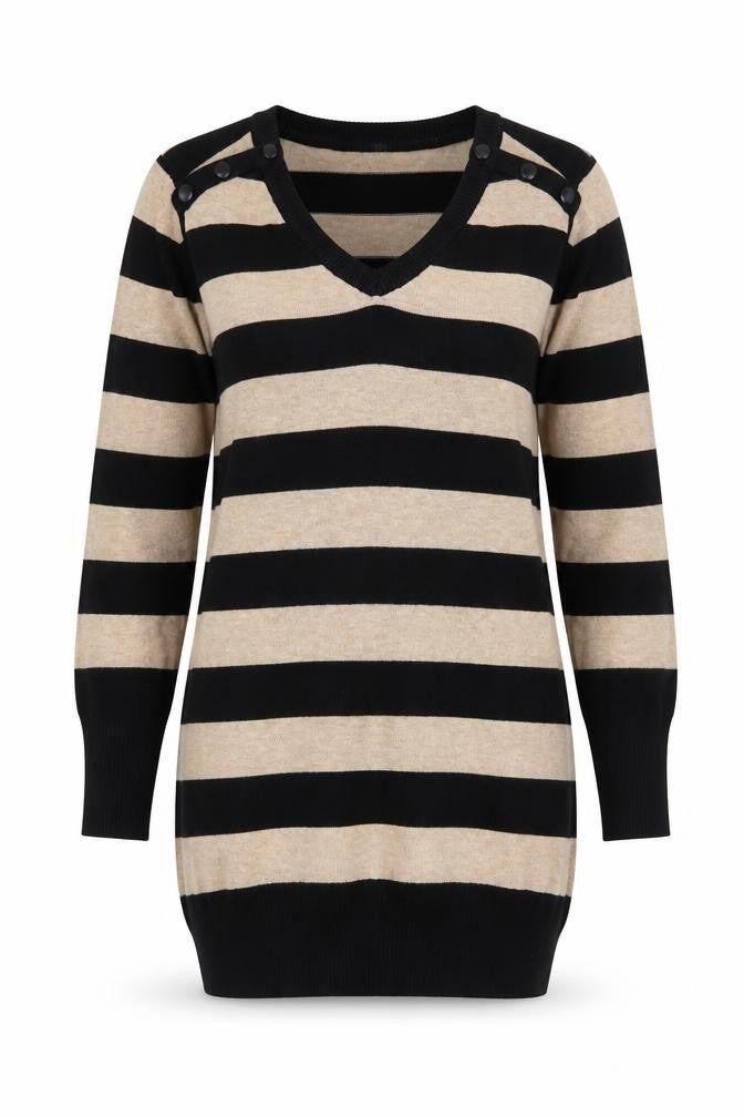 Seraphine Women's Black Beige Striped Pullover Jumper XS