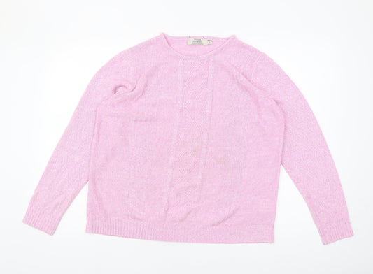 Honor Millburn Women's Pink Cable-Knit Pullover Jumper Size L