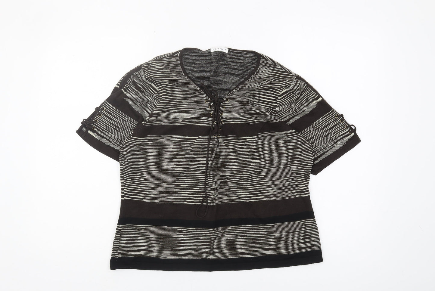Planet Women's Black Striped V-Neck Jumper L Plus